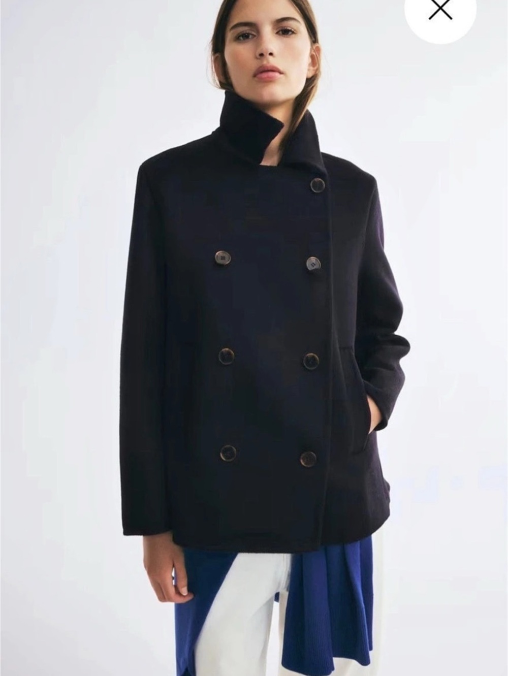 H&M Double-Breasted Wool-Blend Pea Coat Women's Black